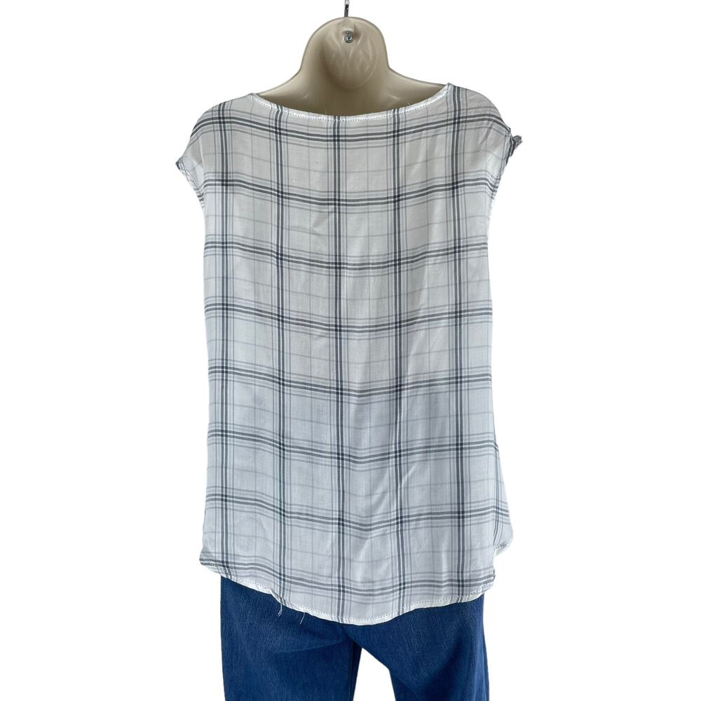 Max Studio Sleeveless Plaid Tie Hem Top V Neck White Blue Size S - Picture 7 of 9